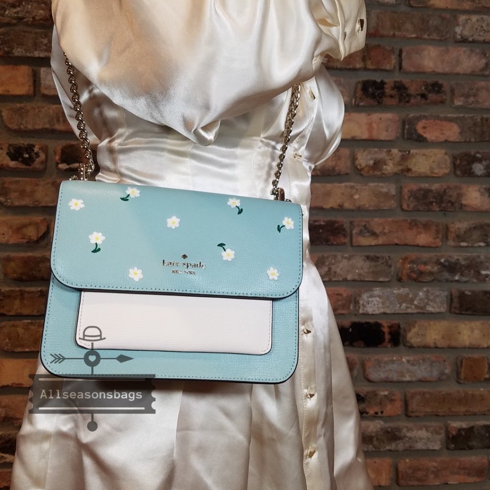 Kate Spade Remi Embroidered Lea Aphrodite Green Spring Flap Chain Crossbody